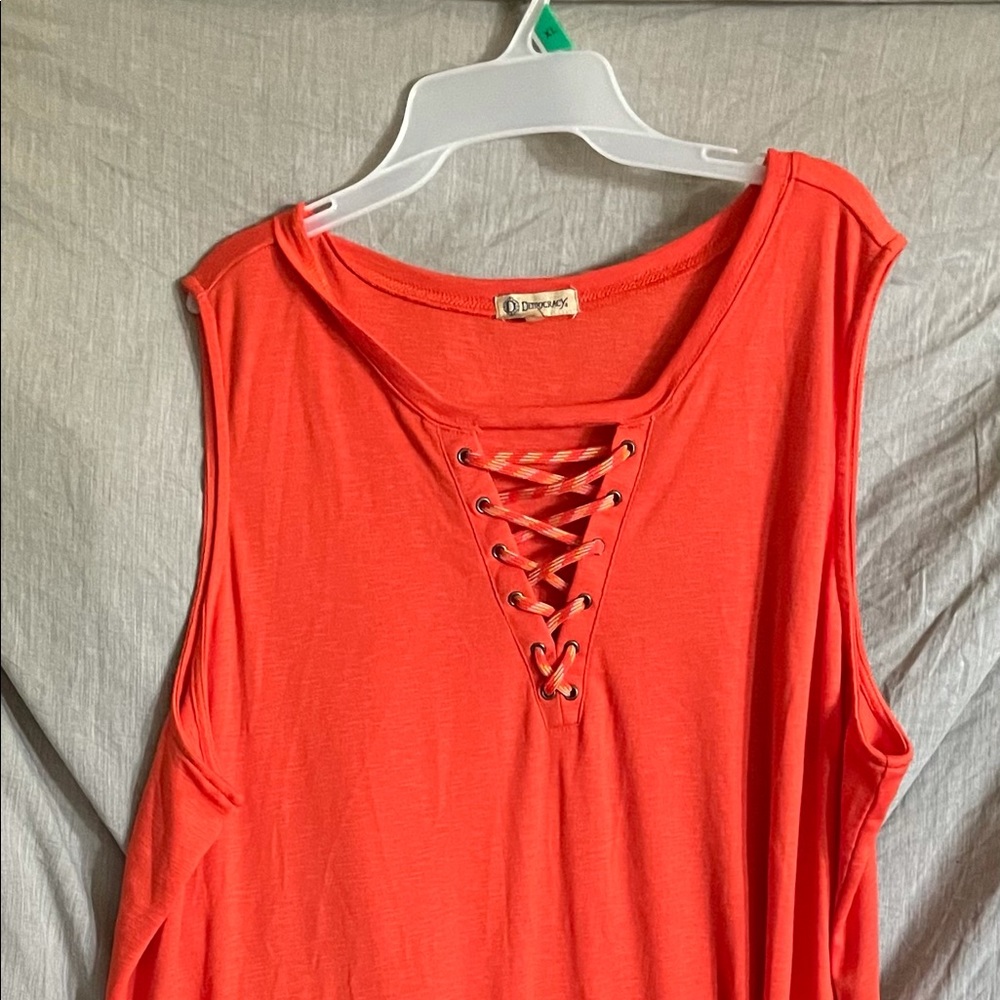 Plus Size Orange dress with a low v-neck line